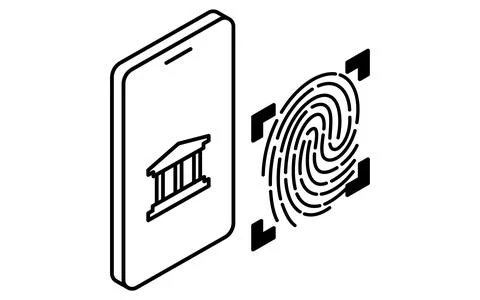 Fintech icon of fingerprint authentication login to online bank, secure mob.. Stock Illustration