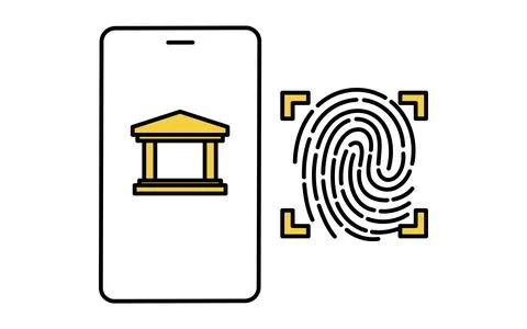 Fintech icon of fingerprint authentication login to online bank, secure mob.. Stock Illustration