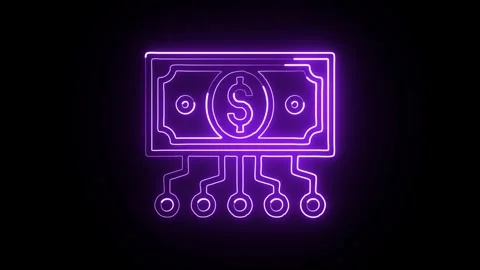 Fintech Icon Isolated on Black Background, Digital Finance Neon Line Motion.. Stock Footage 325667111