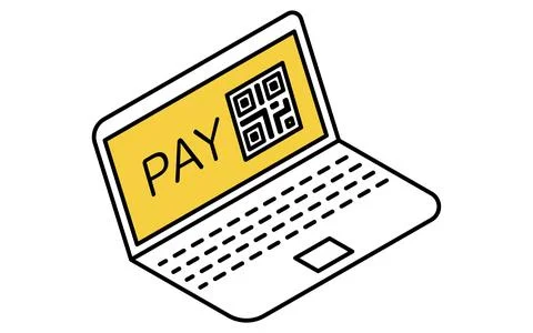 Fintech icon of laptop with barcode for online payment, digital finance and.. Stock Illustration