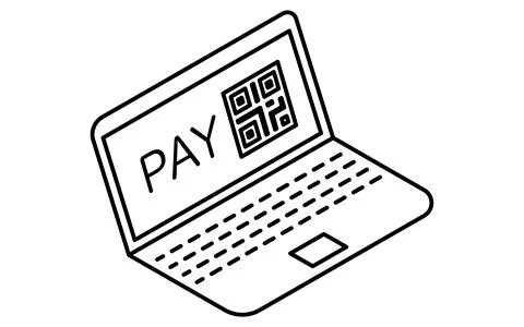 Fintech icon of laptop with barcode for online payment, digital finance and.. Stock Illustration