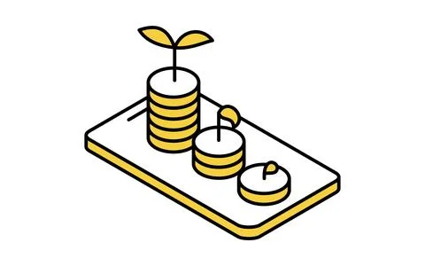 Fintech icon of smartphone with image of asset growth through investment sa.. Stock Illustration