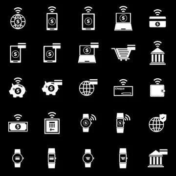 Fintech icons on black background Stock Illustration