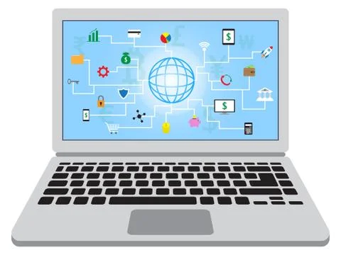 Fintech Icons In Laptop イラスト素材
