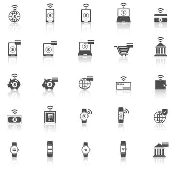 Fintech icons with reflect on white background Stock Illustration
