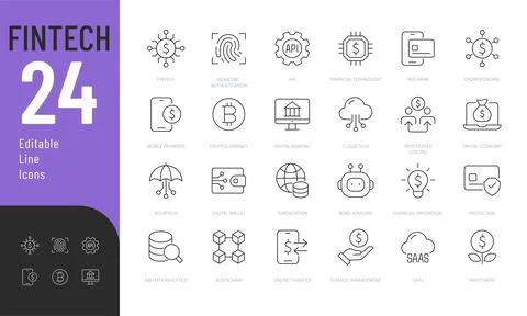 Fintech Line Editable Icons set. Stock Illustration