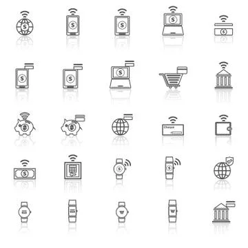 Fintech line icons with reflect on white background Stock Illustration