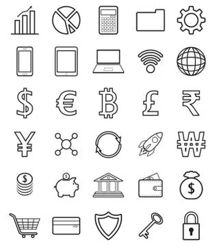 Fintech Line Icons On White Background Stock Illustration