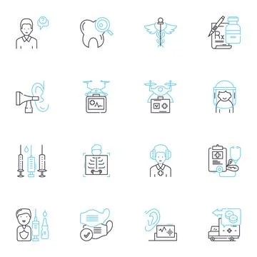 FinTech linear icons set. Blockchain, Cryptocurrency, Mobile, Digital, Payment Stock Illustration