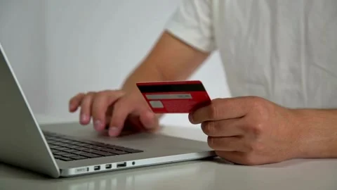 Fintech man making online purchase Debit card Finance credit card and online Stock Footage 265932780
