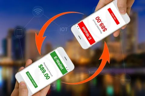 Fintech or Financial Technology Concept Illustrated by Using Smartphone and.. Stock Photos
