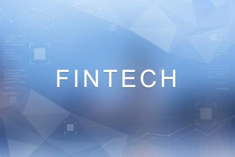 Fintech or financial technology word on blurred and polygon background Stock Illustration