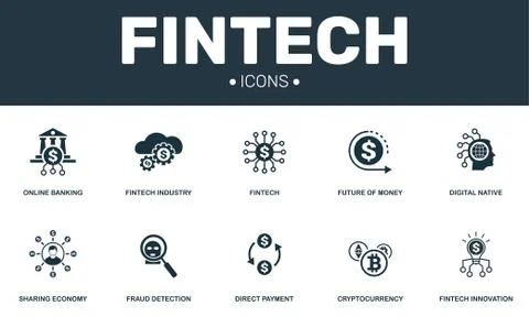 Fintech set icons collection. Includes simple elements such as Future of money Stock Illustration