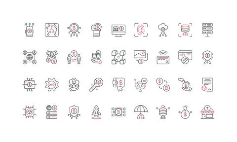 FinTech, smart contract, blockchain and cryptocurrency, online wallet line icon Stock Illustration