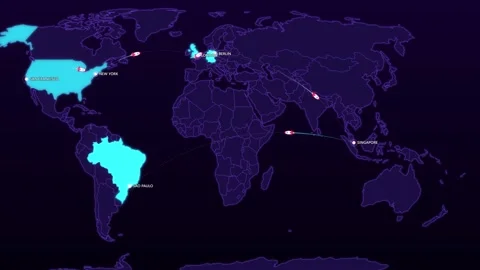 Fintech Startup Expansion Route on Cyber Map Stock Footage 341360777