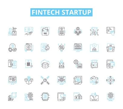 Fintech startup linear icons set. Disruption, Innovation, Blockchain Stock Illustration