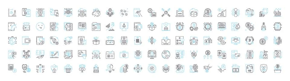 Fintech startup vector line icons set. Fintech, Startup, Digital, Financial Stock Illustration
