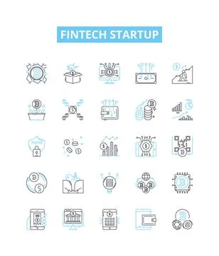 Fintech startup vector line icons set. Fintech, Startup, Digital, Financial Stock Illustration