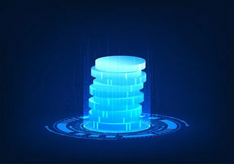 Fintech technology, digital coins projected as holograms, represent technol.. 스톡 일러스트