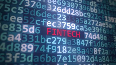 FINTECH text and source code on the computer monitor, 3D rendering Stock Illustration