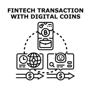 Fintech transaction of digital money on mobile phone Stock Illustration