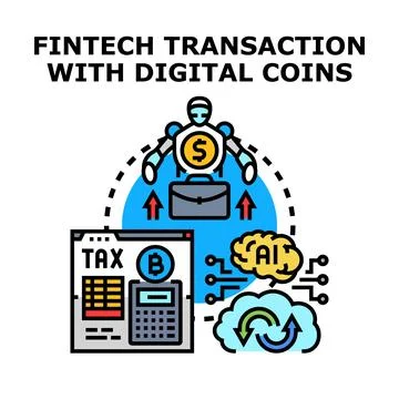 Fintech transaction involving digital currency and ai Stock Illustration
