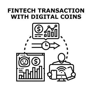 Fintech transaction using digital money and online banking Stock Illustration