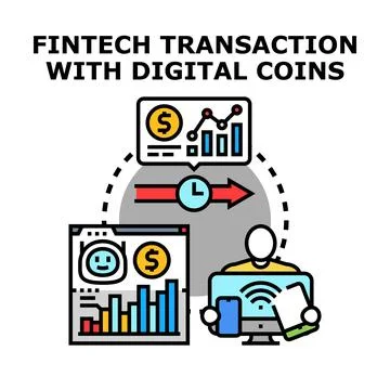 Fintech transaction using digital money and online banking Stock Illustration