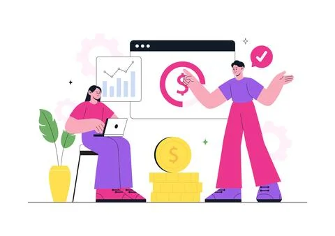 Fintech Vector Illustration Featuring Digital Banking, Mobile Finance Manag.. Stock Illustration
