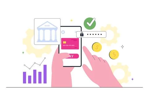 Fintech Vector Illustration Featuring Digital Banking, Mobile Finance Manag.. Stock Illustration