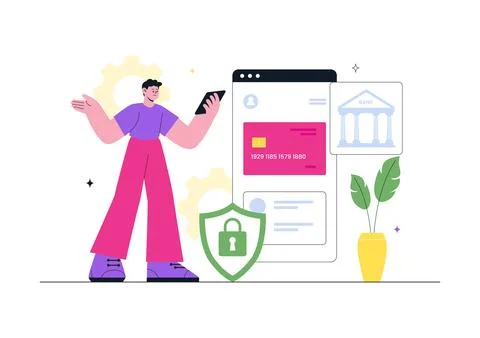 Fintech Vector Illustration Featuring Digital Banking, Mobile Finance Manag.. Stock Illustration