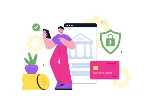 Fintech Vector Illustration Featuring Digital Banking, Mobile Finance Manag.. Stock Illustration