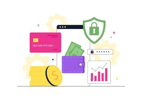 Fintech Vector Illustration Featuring Digital Banking, Mobile Finance Manag.. Stock Illustration
