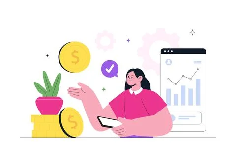 Fintech Vector Illustration Featuring Digital Banking, Mobile Finance Manag.. Stock Illustration