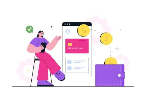 Fintech Vector Illustration Featuring Digital Banking, Mobile Finance Manag.. Stock Illustration