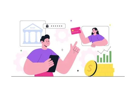 Fintech Vector Illustration Featuring Digital Banking, Mobile Finance Manag.. Stock Illustration