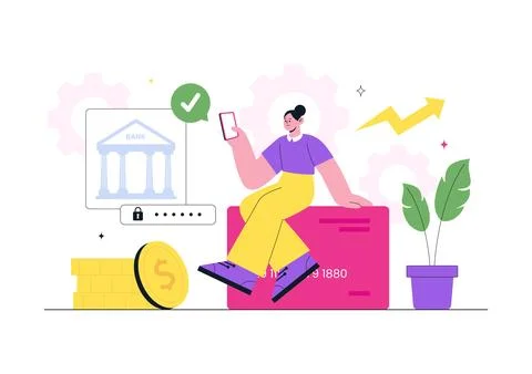 Fintech Vector Illustration Featuring Digital Banking, Mobile Finance Manag.. Stock Illustration