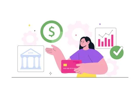 Fintech Vector Illustration Featuring Digital Banking, Mobile Finance Manag.. Stock Illustration