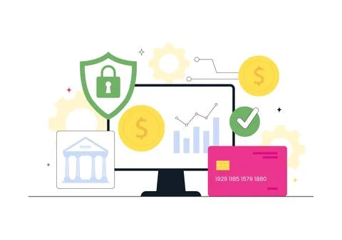 Fintech Vector Illustration Featuring Digital Banking, Mobile Finance Manag.. Stock Illustration