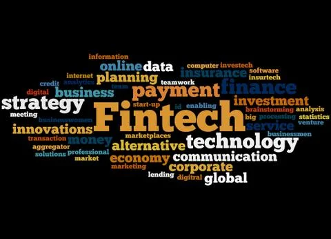 Fintech, word cloud concept Illustrazione stock