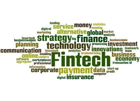 Fintech, word cloud concept Illustrazione stock