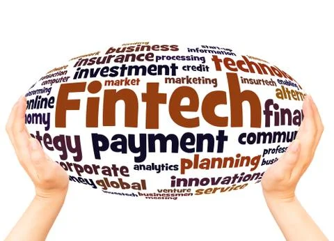 Fintech word cloud hand sphere concept Illustrazione stock