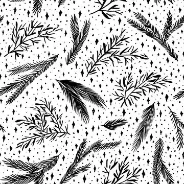Fir and pine cones vector seamless patter. Stock Illustration