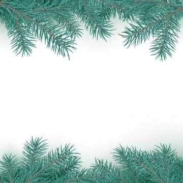 Fir branch border pattern. Winter holiday decoration element on white backgro Stock Illustration