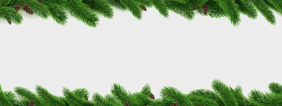 Fir branch border. Pine tree Christmas decoration frame isolated, realistic 3d 스톡 일러스트