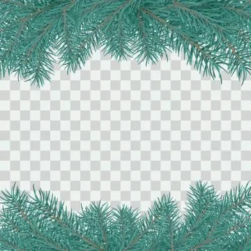 Fir branch border. Winter holiday decoration element on transparent backgroun Stock Illustration