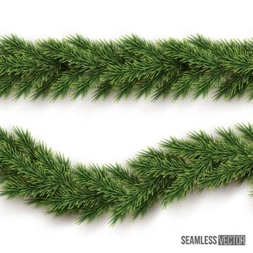 Fir branch horizontal seamless pattern. Vector seamless Christmas tree Stock Illustration