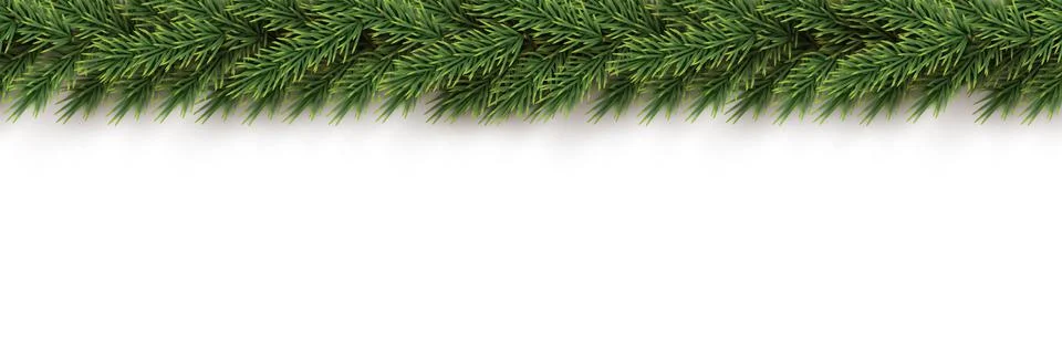 Fir branch horizontal seamless pattern. Vector seamless Christmas tree frame for Stock Illustration