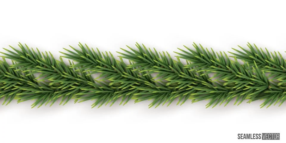 Fir branch horizontal seamless pattern. Vector seamless Christmas tree frame for 스톡 일러스트