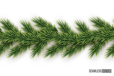 Fir branch horizontal seamless pattern. Vector seamless Christmas tree frame for 스톡 일러스트